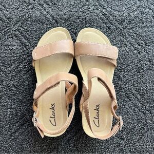Clarks Women's Tan Leather Wedge Sandals